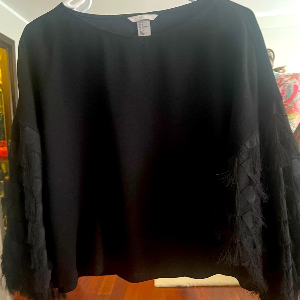 Dressy Black top with fringe sleeves, H&M sz 6